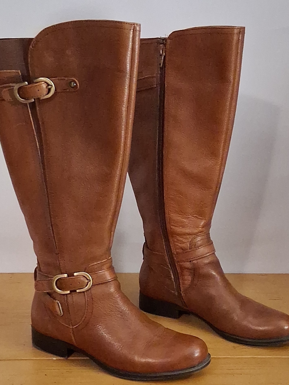 Naturalizer Tan Leather Over-the-Knee Riding Boots with Buckle